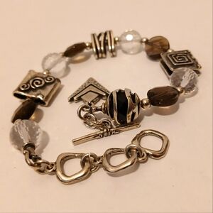 Silpada Sterling 925 Silver Smoky Quartz Crystal Logo Bracelet B1275 8.5 in